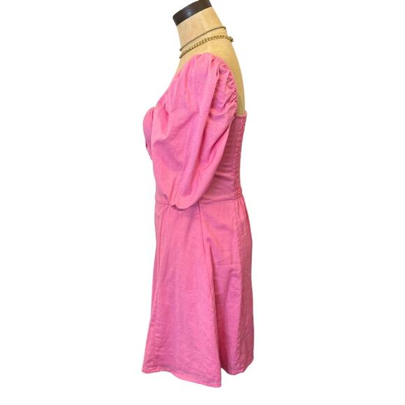 DIVIDED H&M Pink Puff sleeve Cotton/Linen Dress size XS - Picture 3 of 8